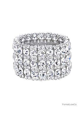 Round Crystal Layers Stretch Bracelet Wedding Prom Jewelry